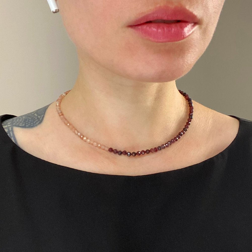 Sunstone and garnet necklace, multi stone crystal bead choker, gemstone jewelry